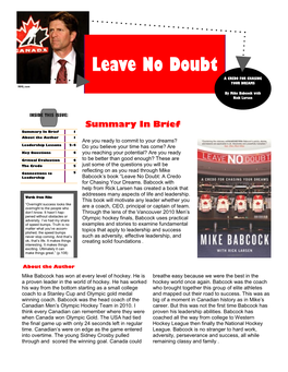Leave No Doubt a CREDO for CHASING YOUR DREAMS NHL.Com by Mike Babcock with Rick Larsen