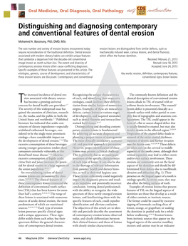 Distinguishing and Diagnosing Contemporary and Conventional Features of Dental Erosion Mohamed A