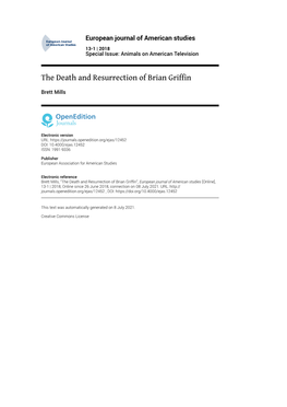 European Journal of American Studies, 13-1 | 2018 the Death and Resurrection of Brian Griffin 2