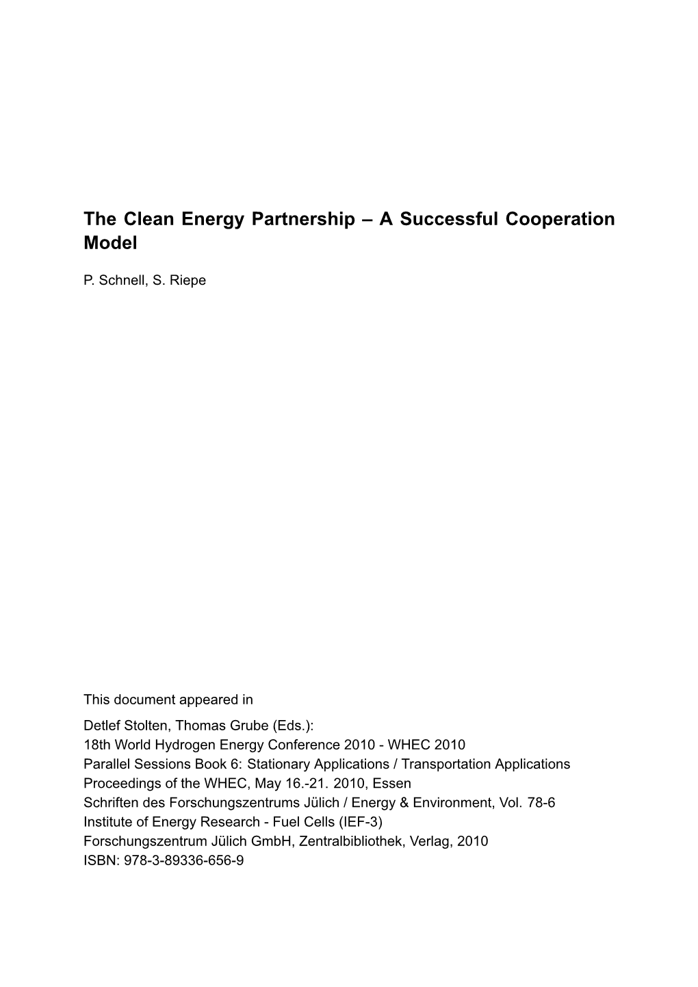 The Clean Energy Partnership – a Successful Cooperation Model