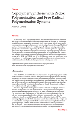 Copolymer Synthesis with Redox Polymerization and Free Radical Polymerization Systems Melahat Göktaş