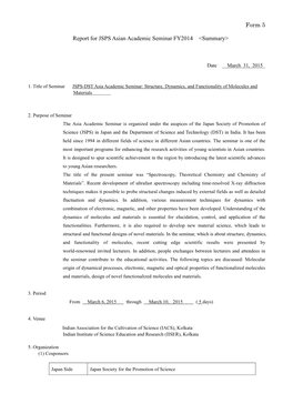 Form 5 Report for JSPS Asian Academic Seminar FY2014