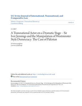 Sir Ivor Jennings and the Manipulation of Westminster Style Democracy: the Ac Se of Pakistan H