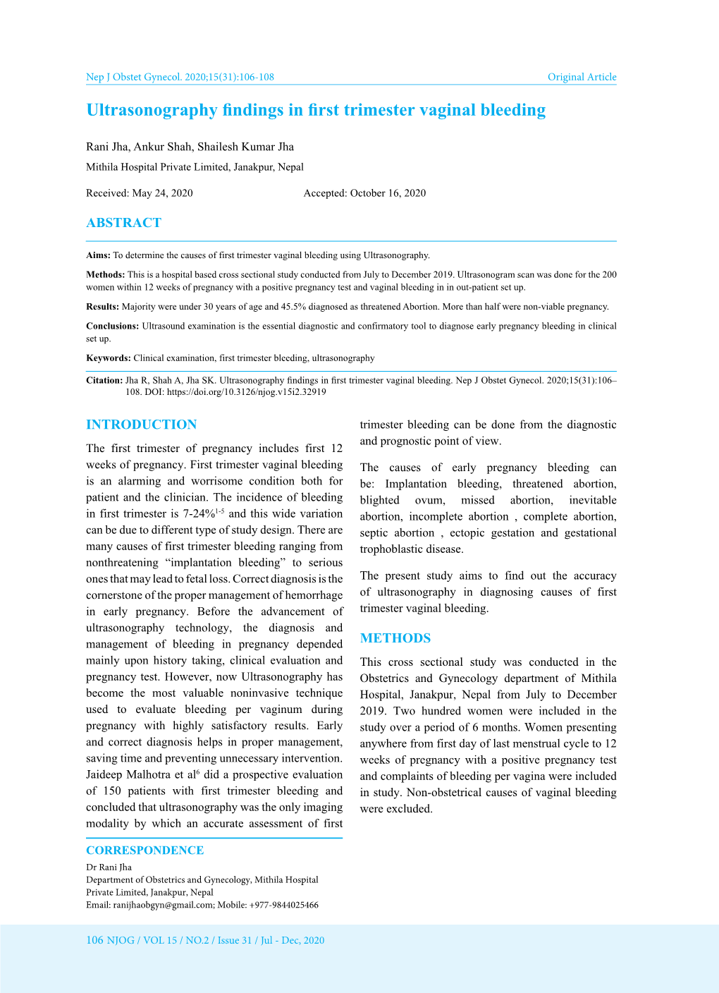 Ultrasonography Findings in First Trimester Vaginal Bleeding