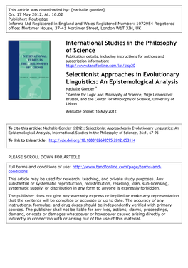 Selectionist Approaches in Evolutionary Linguistics: An