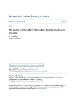 The Course of Columbiform Plasmodium Relictum Infections in Canaries