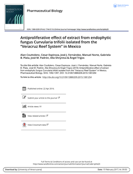 Antiproliferative Effect of Extract from Endophytic Fungus Curvularia Trifolii Isolated from the “Veracruz Reef System” in Mexico