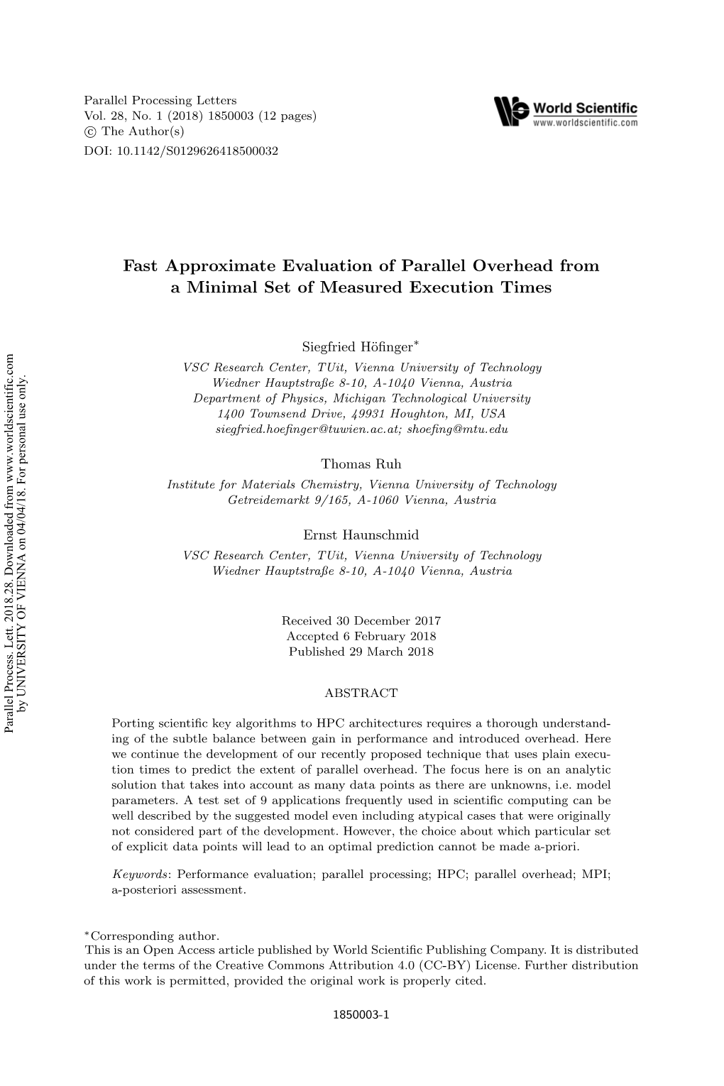 Fast Approximate Evaluation of Parallel Overhead from a Minimal Set of Measured Execution Times