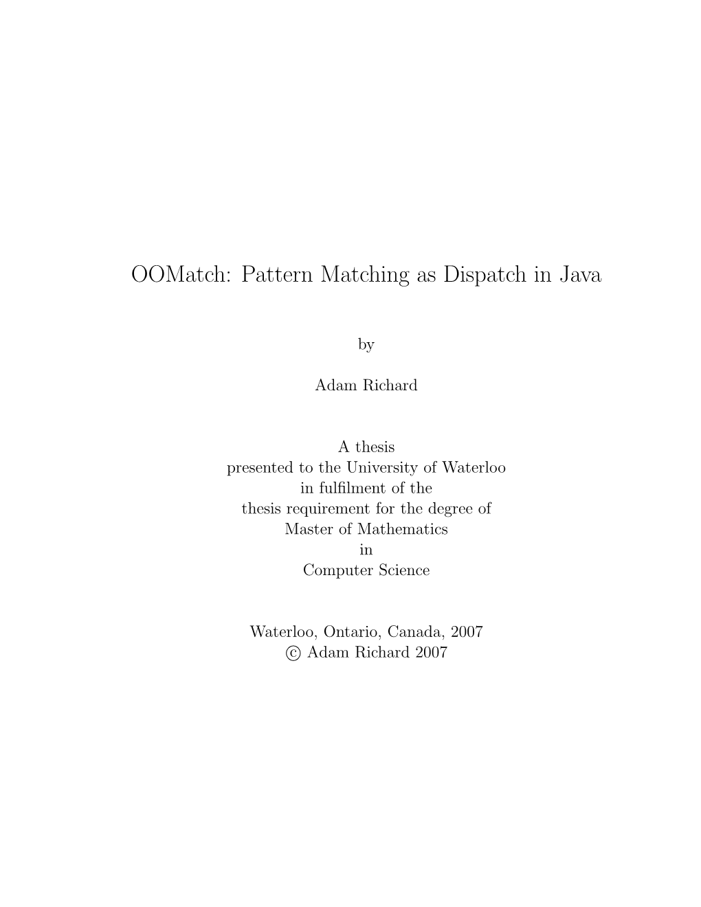 Oomatch: Pattern Matching As Dispatch in Java