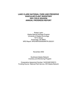 Lake Clark National Park and Preserve Vascular Plant Inventory 2001 Field Season Annual Progress Report