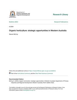 Organic Horticulture: Strategic Opportunities in Western Australia