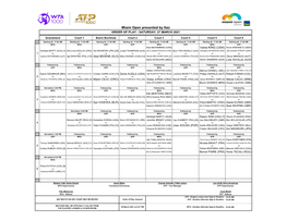 Miami Open Presented by Itaú ORDER of PLAY - SATURDAY, 27 MARCH 2021