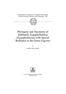 Phylogeny and Taxonomy of Subfamily Zygophylloideae (Zygophyllaceae) with Special Reference to the Genus Fagonia