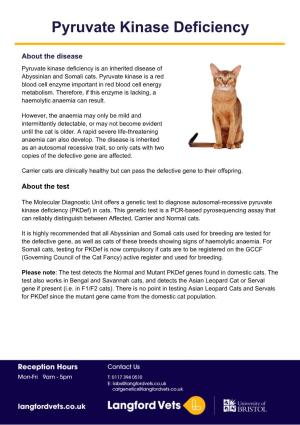 Pyruvate Kinase Deficiency (Pkdef) in Cats