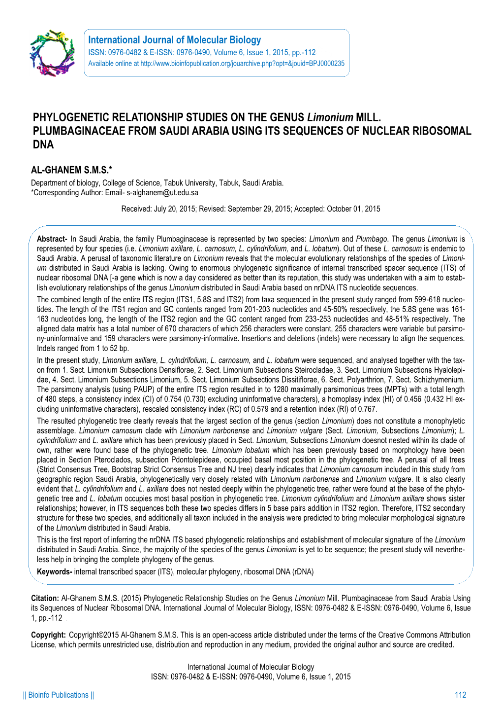 PHYLOGENETIC RELATIONSHIP STUDIES on the GENUS Limonium MILL