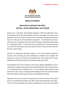 Media Statement Malaysia Is Hosting the First Virtual Ief-Igu Ministerial Gas Forum