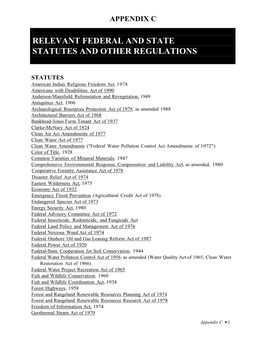 Relevant Federal and State Statutes and Other Regulations