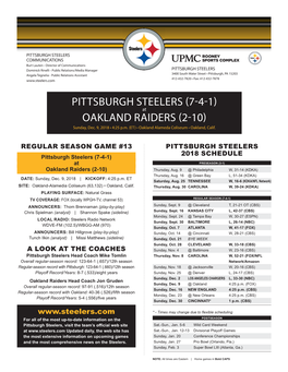 Pittsburgh Steelers (7-4-1) Oakland Raiders