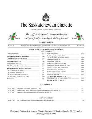 The Saskatchewan Gazette, December 24, 1999 1245