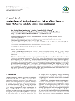 Antioxidant and Antiproliferative Activities of Leaf Extracts from Plukenetia Volubilis Linneo (Euphorbiaceae)