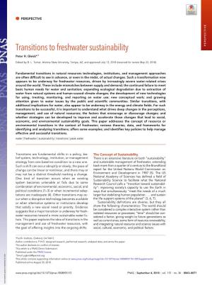 Transitions to Freshwater Sustainability PERSPECTIVE