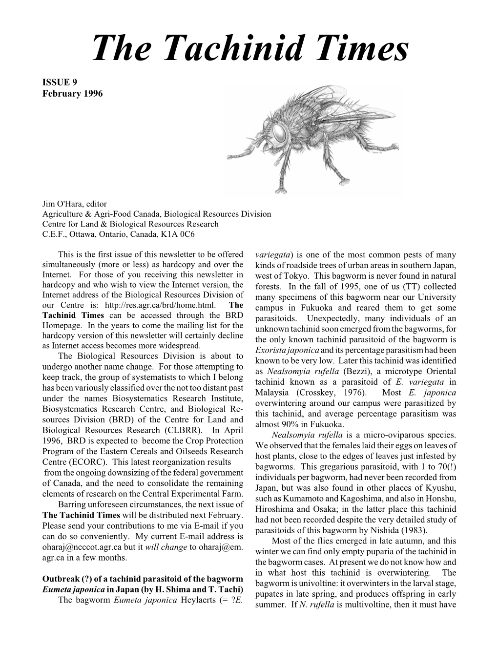 View the PDF File of the Tachinid Times, Issue 9