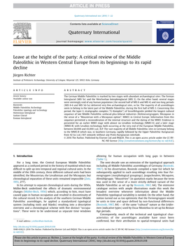 A Critical Review of the Middle Paleolithic in Western Central Europe from Its Beginnings to Its Rapid Decline