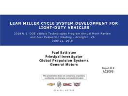Lean Miller Cycle System Development for Light-Duty Vehicles