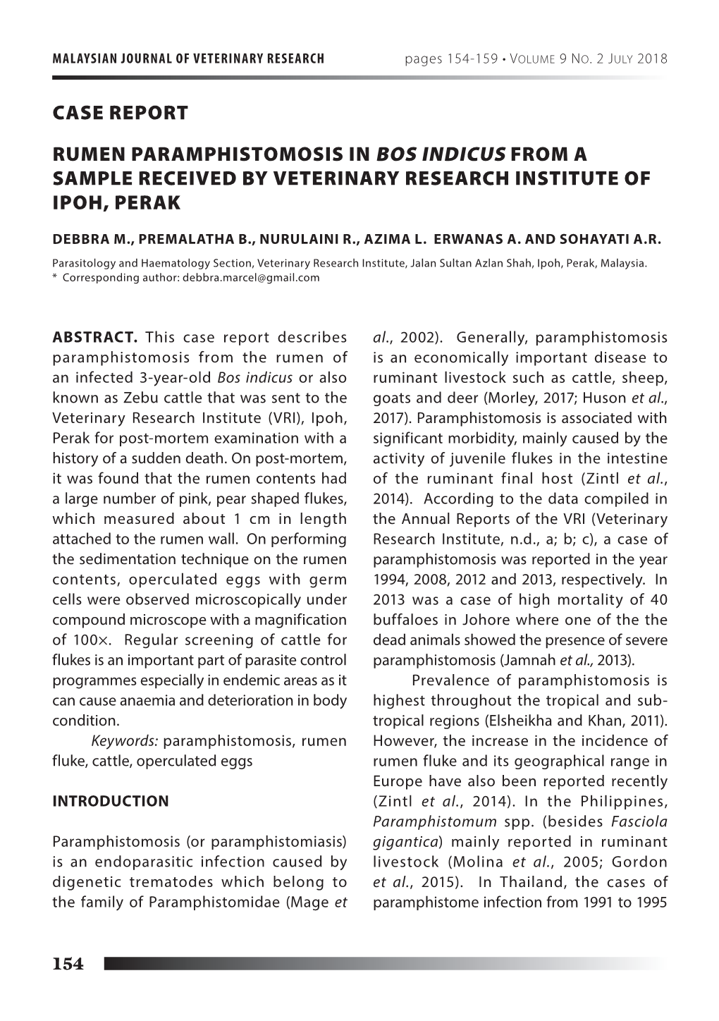 Case Report Rumen Paramphistomosis in Bos