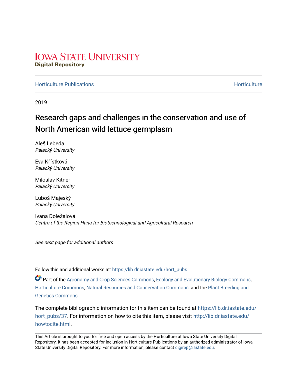 Research Gaps and Challenges in the Conservation and Use of North American Wild Lettuce Germplasm