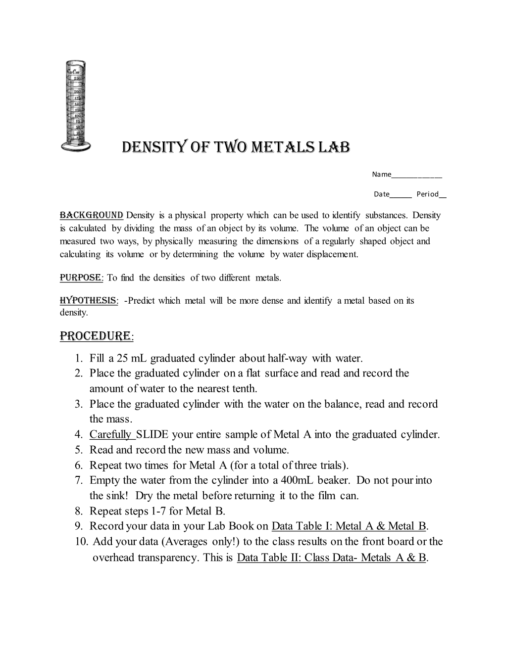 Density of Two Metals Lab