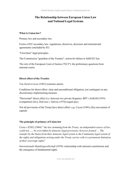 The Relationship Between European Union Law and National Legal Systems