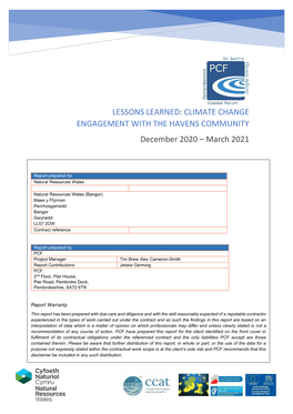 LESSONS LEARNED: CLIMATE CHANGE ENGAGEMENT with the HAVENS COMMUNITY December 2020 – March 2021