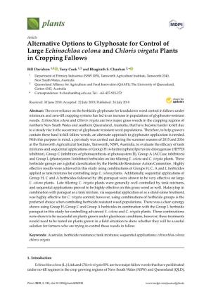 Alternative Options to Glyphosate for Control of Large Echinochloa Colona and Chloris Virgata Plants in Cropping Fallows