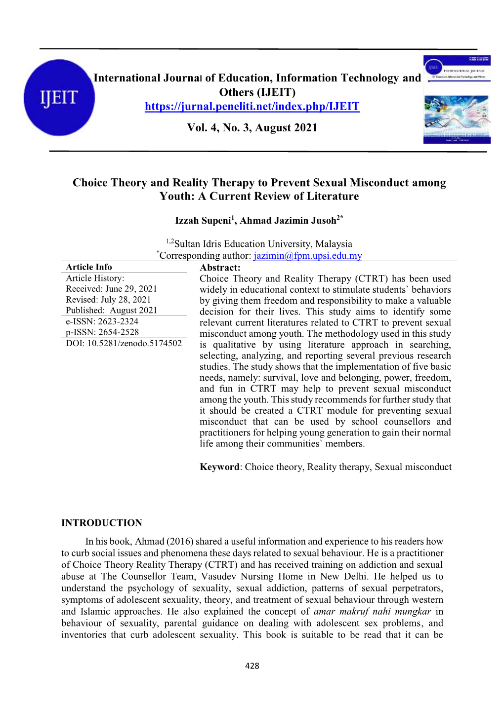 International Journal of Education, Information Technology and Others (IJEIT) Vol
