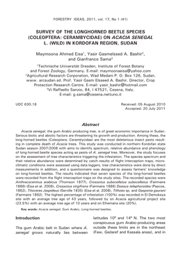 Survey of the Longhorned Beetle Species (Coleoptera: Cerambycidae) on Acacia Senegal L