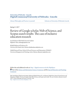 Review of Google Scholar, Web of Science, and Scopus Search Results