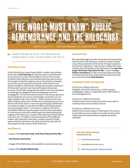 The World Must Know”; Public Remembrance and the Holocaust