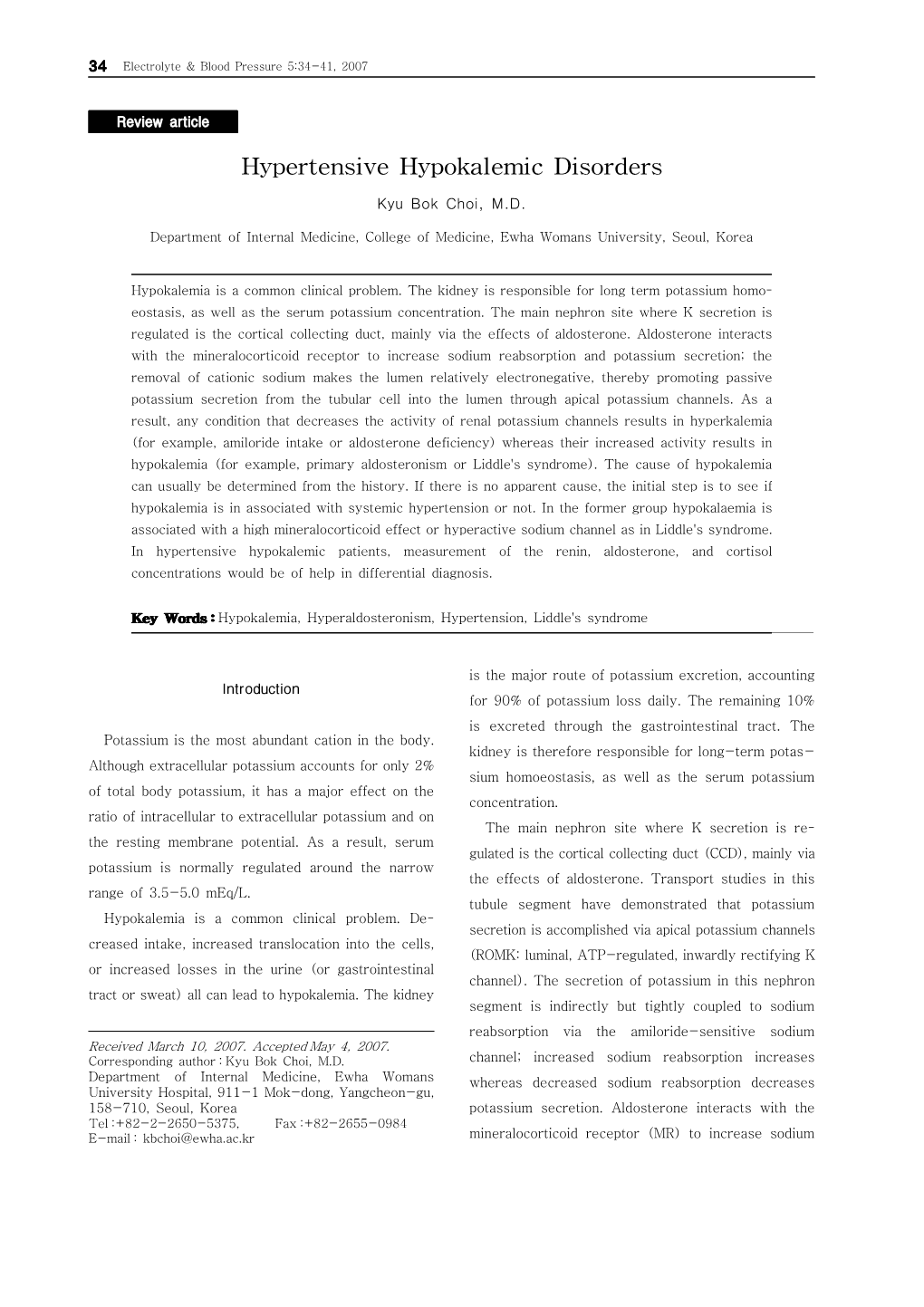 Hypertensive Hypokalemic Disorders