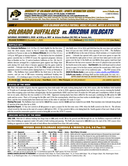 University of Colorado Buffaloes / Sports Information Service Game 4 2020 Colorado Buffalo Football Weekly Release, Notes &