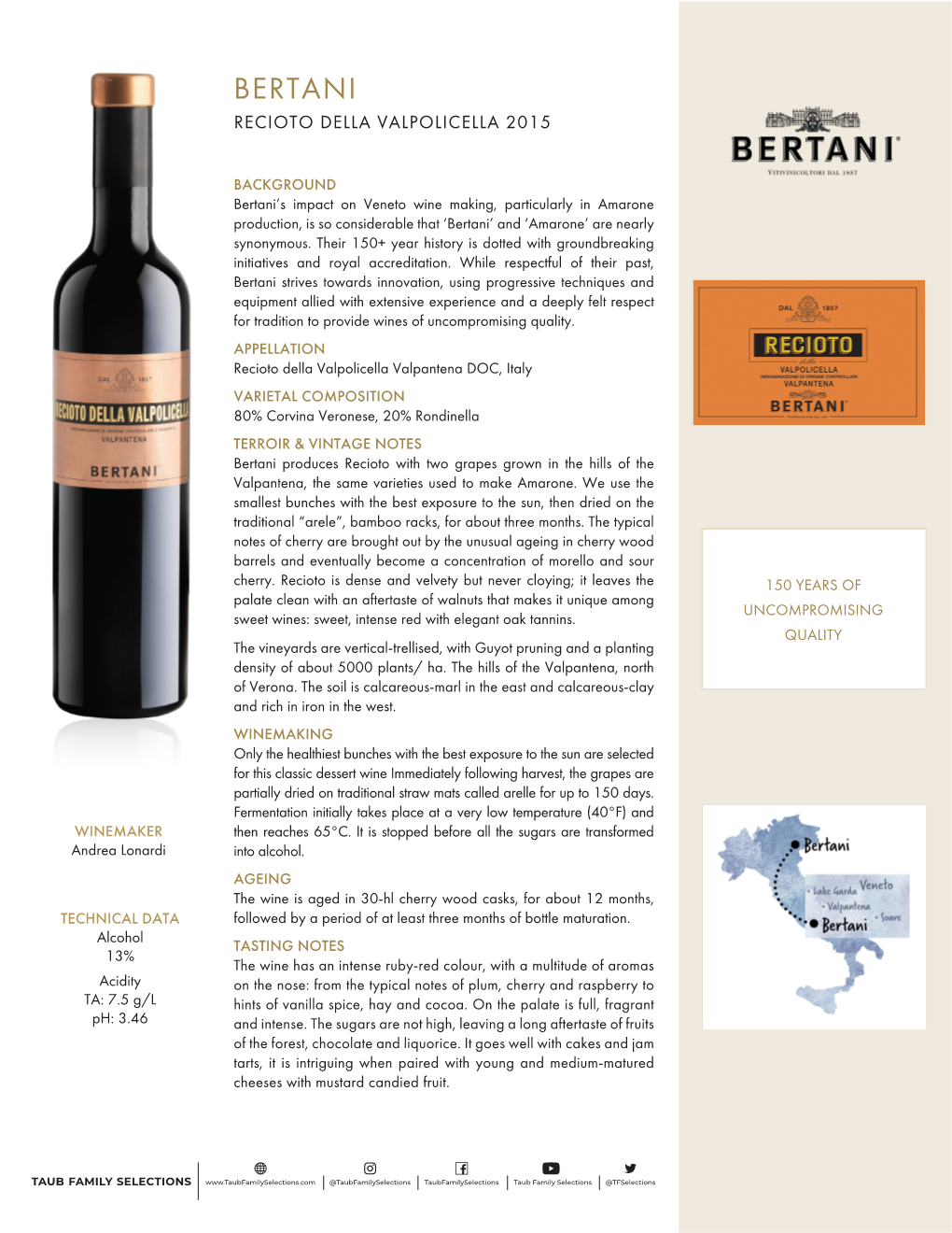 Recioto Della Valpolicella 2015 Tech Sheet