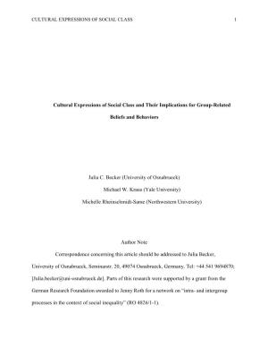 Cultural Expressions of Social Class and Their Implications for Group-Related