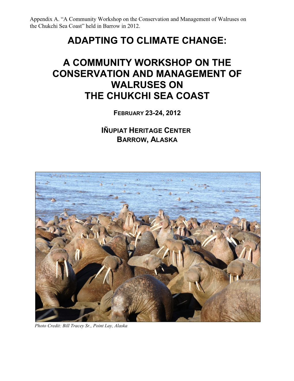 Adapting to Climate Change: a Community Workshop on the Conservation and Management of Walruses on the Chukchi Sea Coast