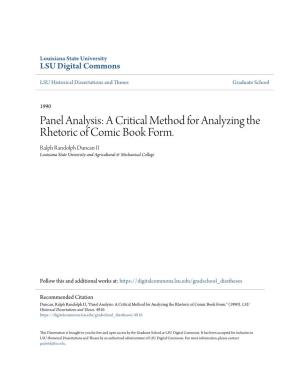 A Critical Method for Analyzing the Rhetoric of Comic Book Form. Ralph Randolph Duncan II Louisiana State University and Agricultural & Mechanical College