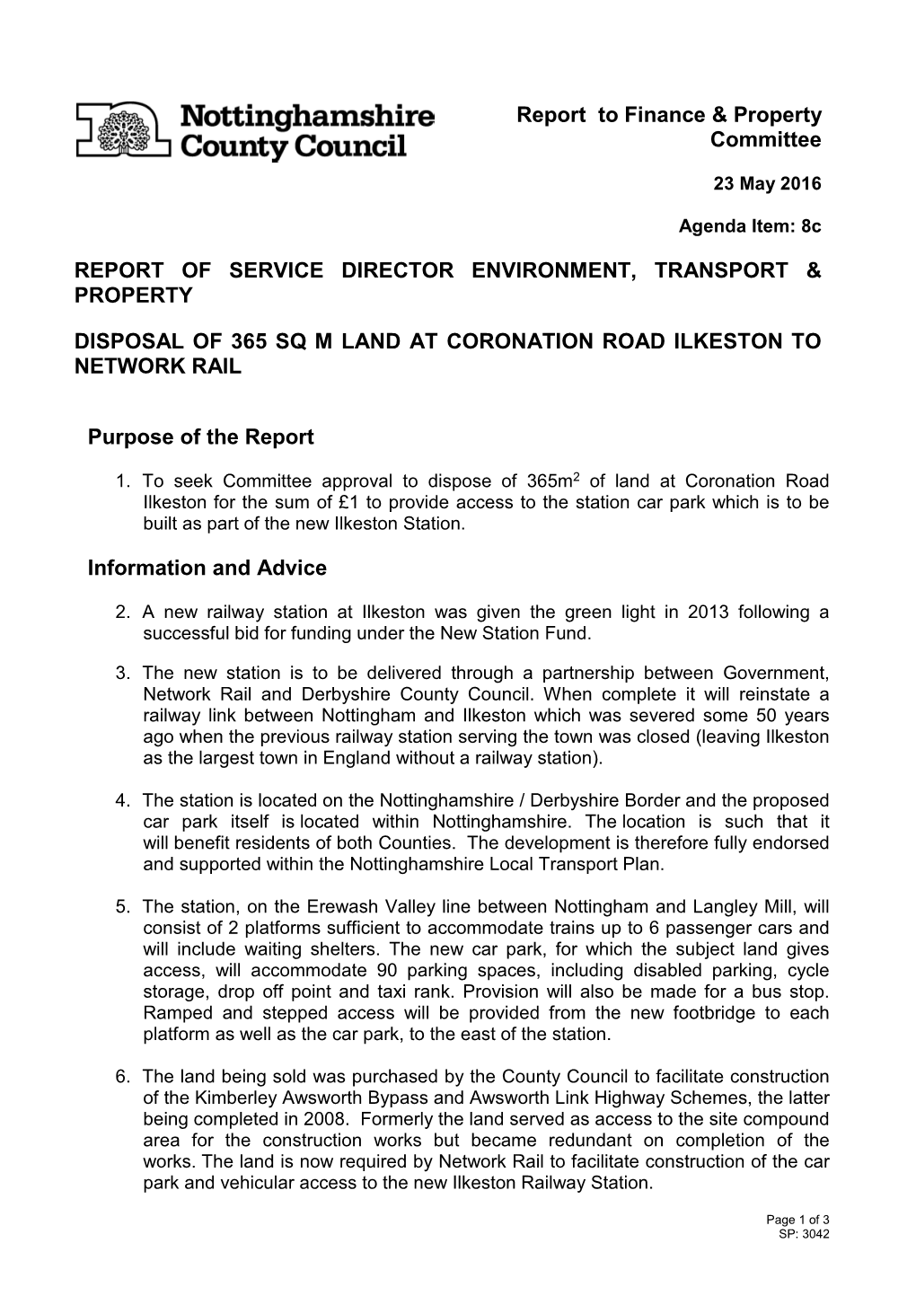 Disposal of 365 Sqm of Land at Coronation Road, Ilkeston To