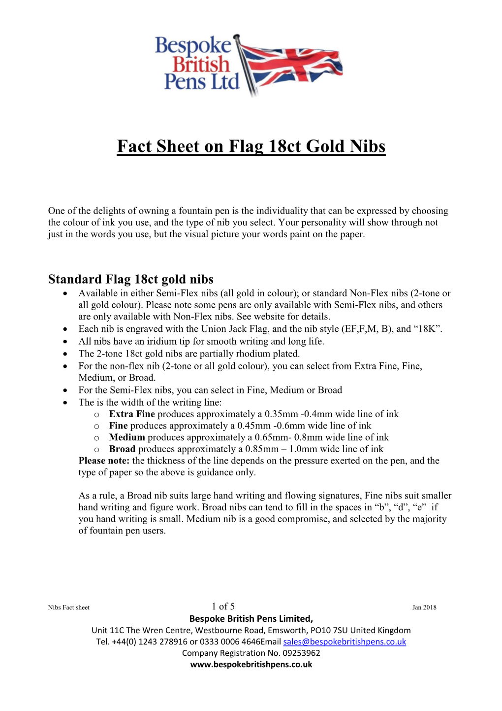 Fact Sheet on Flag 18Ct Gold Nibs