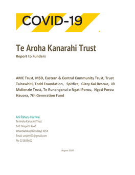 Te Aroha Kanarahi Trust Report to Funders