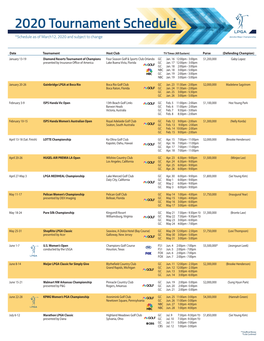 *Schedule As of March12, 2020 and Subject to Change Denotes Major Championship