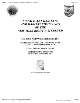 Significant Habita Ts and Habitat Complexes of the New York Bight Watershed