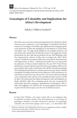 Genealogies of Coloniality and Implications for Africa's Development